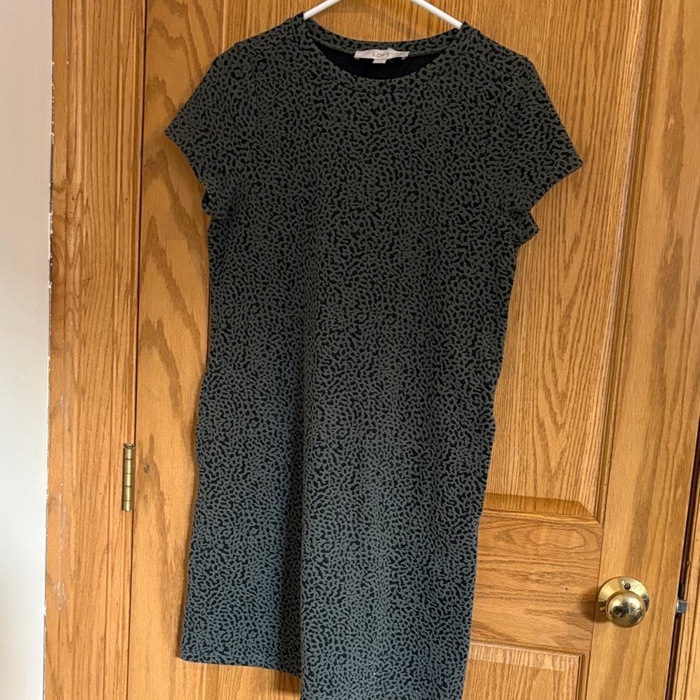 LOFT Black and Gray Patterned Mini Dress